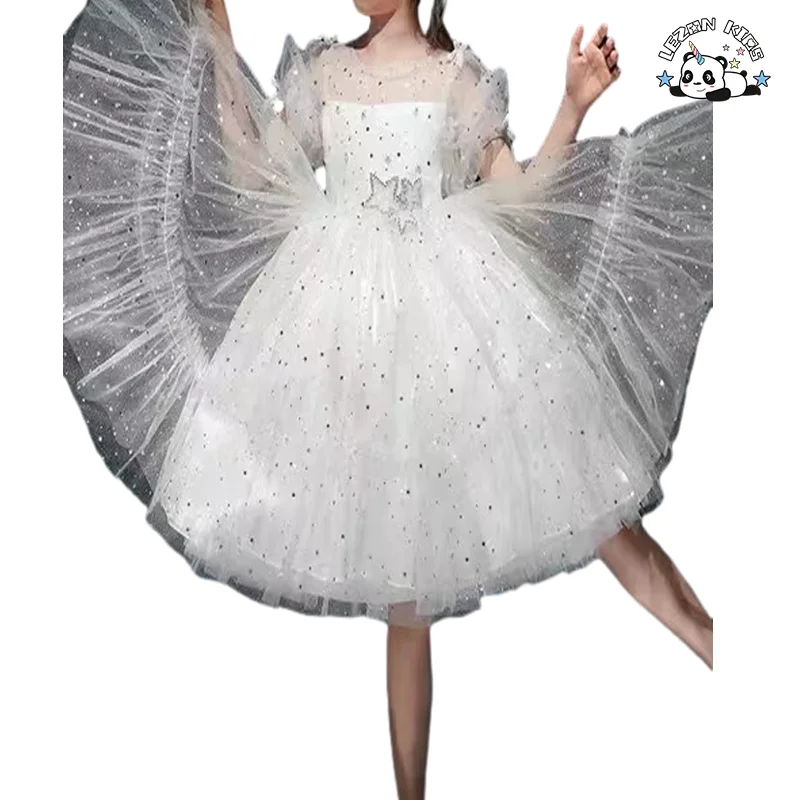 LEZONKIDS - Fábrica Profissional de Vestido de Tule de Verão para Meninas com Impressão de Folha de Prata em Múltiplas Camadas